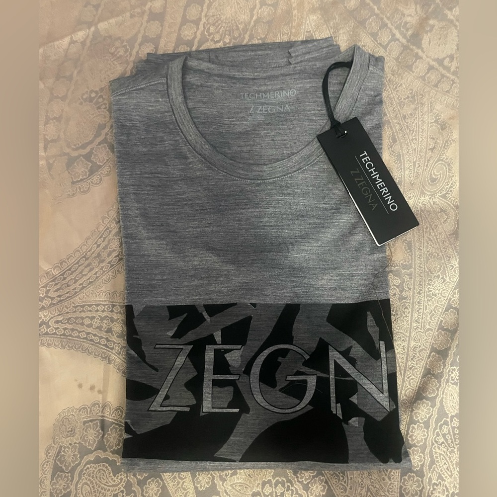 Z Zegna Short Sleeve Wool Grey T shirt Sz L